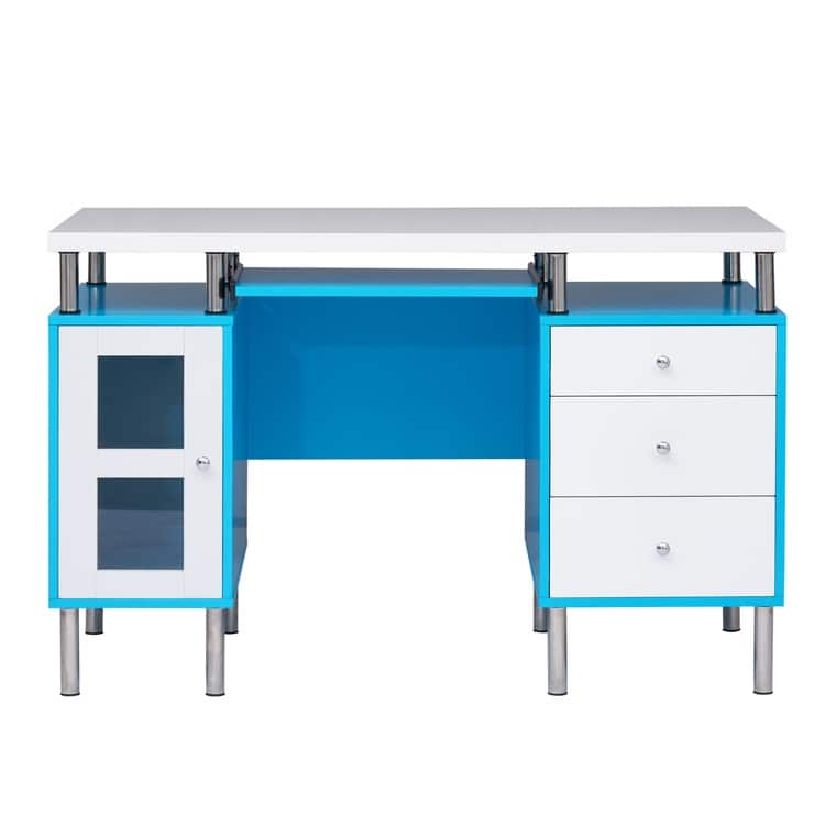 3-Drawer File Cabinet, Two-Tone Desk with Keyboard Tray, Power Outlets, USB Ports Charging Station - 3 Drawers, 1 Cabinet