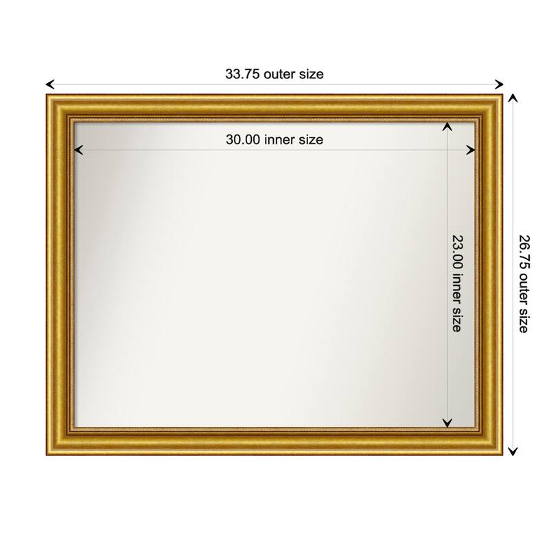 Townhouse Gold Framed Non-Beveled Custom Wall Mirror, Bathroom Vanity Mirror - Outer Size: 33.75 x 26.75