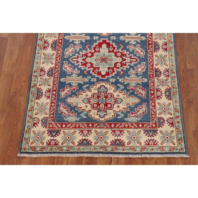 Blue Kazak Accent Rug Handmade Traditional Wool Carpet - 3'3" x 4'9"