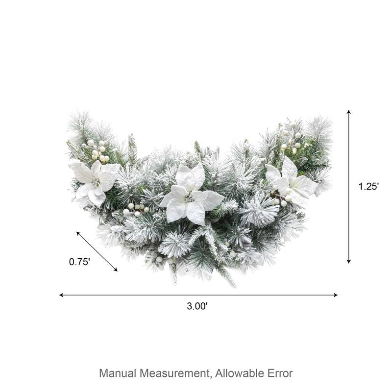 Glitzhome 3ft Pre-Lit Snow Flocked Flower Christmas Swag