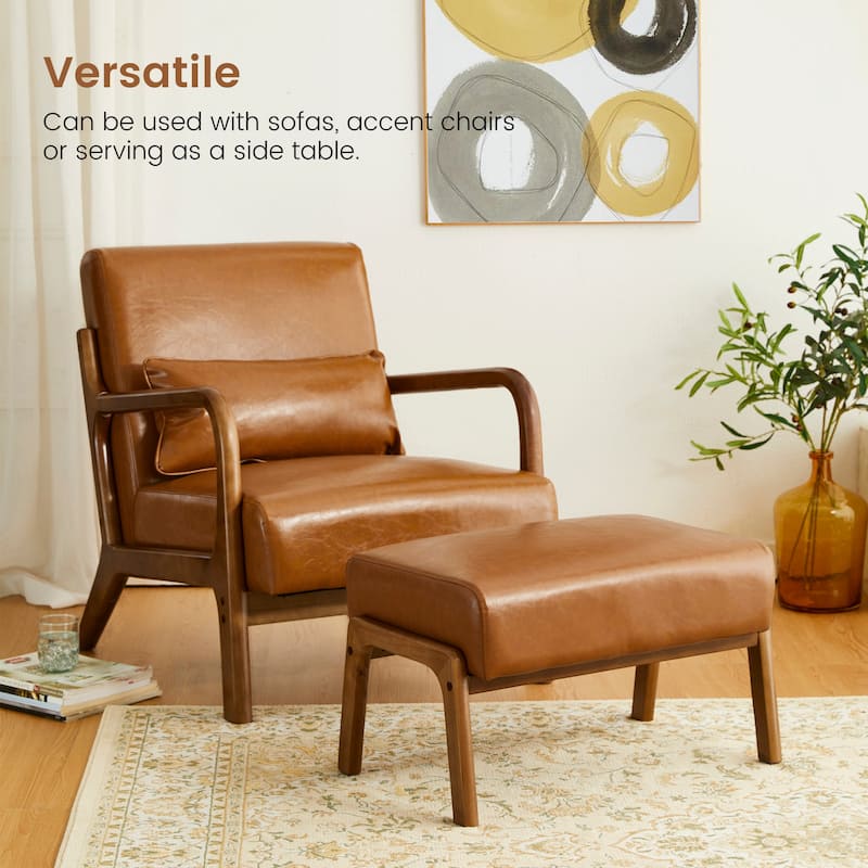 Glitzhome 30.75"H Mid-Century PU Leather Armchair with Ottoman Set