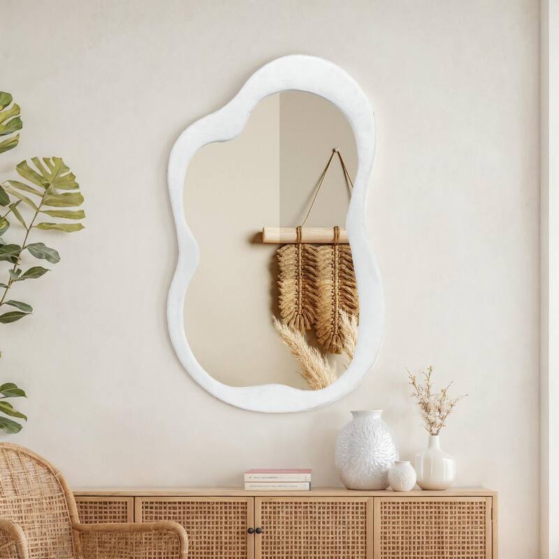 Velvet Asymmetrical Wall Mirror - 46x28 inches - Cream