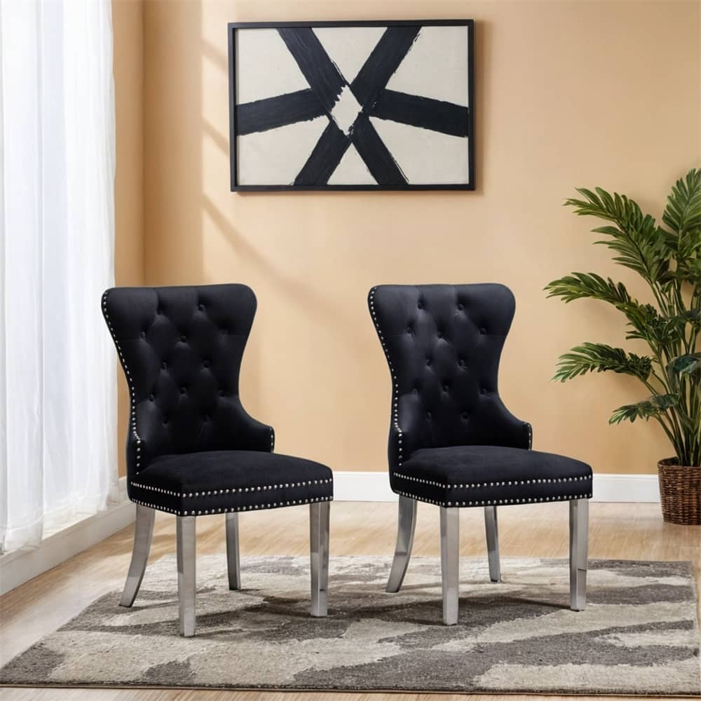 Contemporary Tufted Velvet Chair with Nailhead Trim,Set of 2