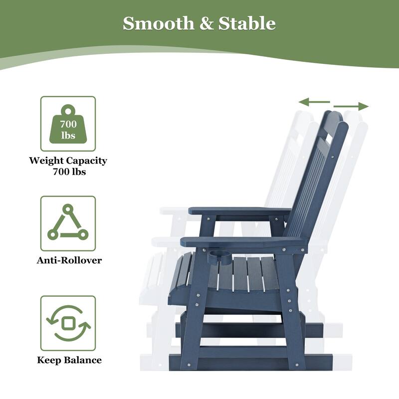 Poly Lumber Patio Glider for One Person with Cup Holders, HIPS Material, All-Weather Resistant