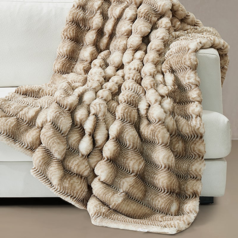 Thick StripeRabbit FauxFur Throw Fuzzy Soft Plush Blanket for Sofa - 50" x 60" - Brown