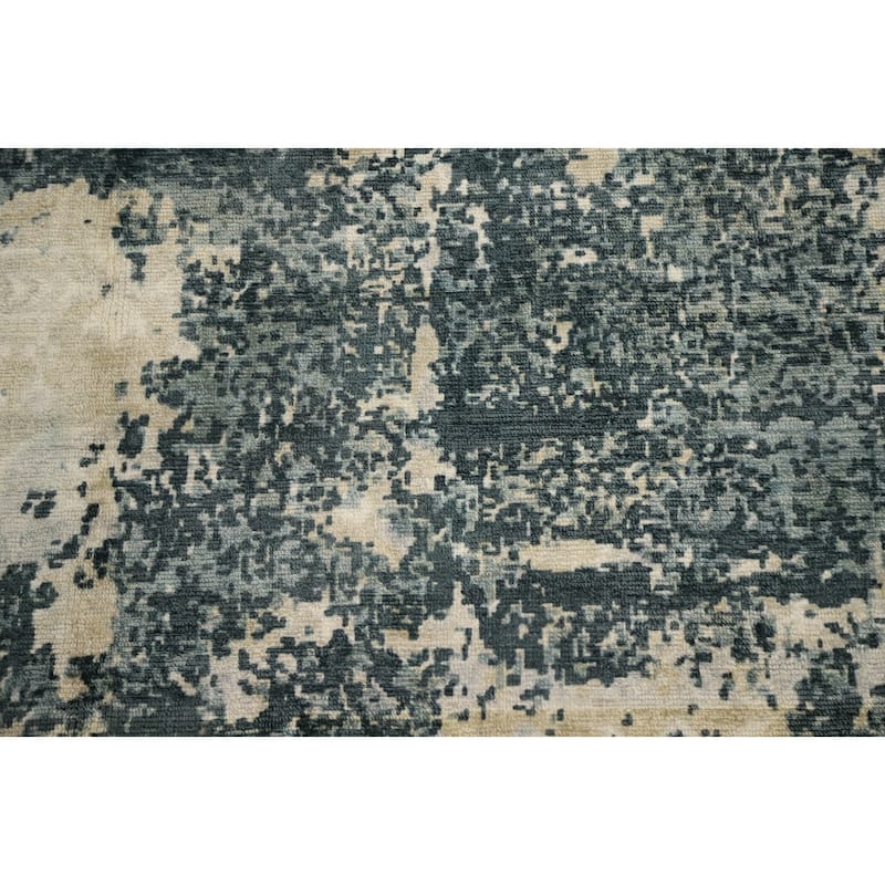 Hand Knotted Oriental Viscose Silk Carpet Modern Abstract Greys & Charcoal Abstract Area Rug - 7' 10'' X 4' 10''