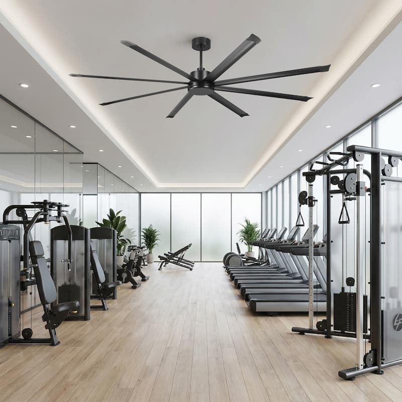 100-inch Black Extra Large Industrial 8 Aluminum Blades High Ceiling Fans with remote control - 99.8" W x 23.62" H