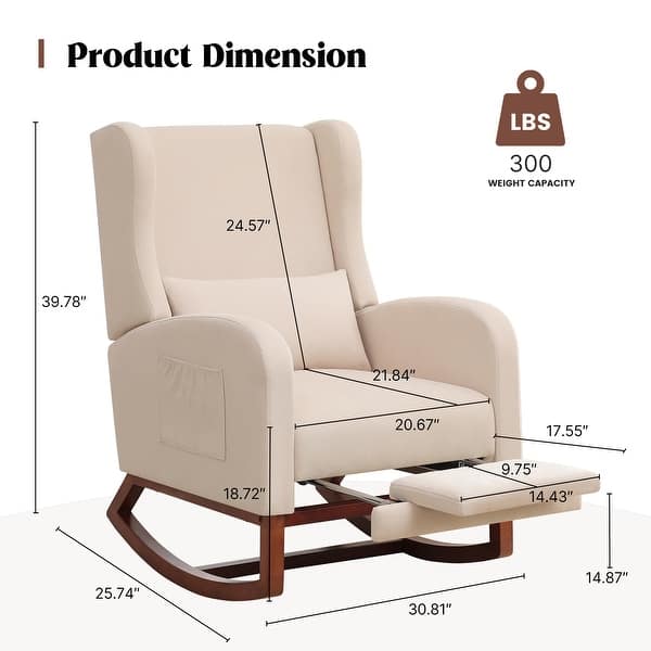 dimension image slide 9 of 10, HOMYKA Teddy Nursery Rocking Chairs with Foot Rest