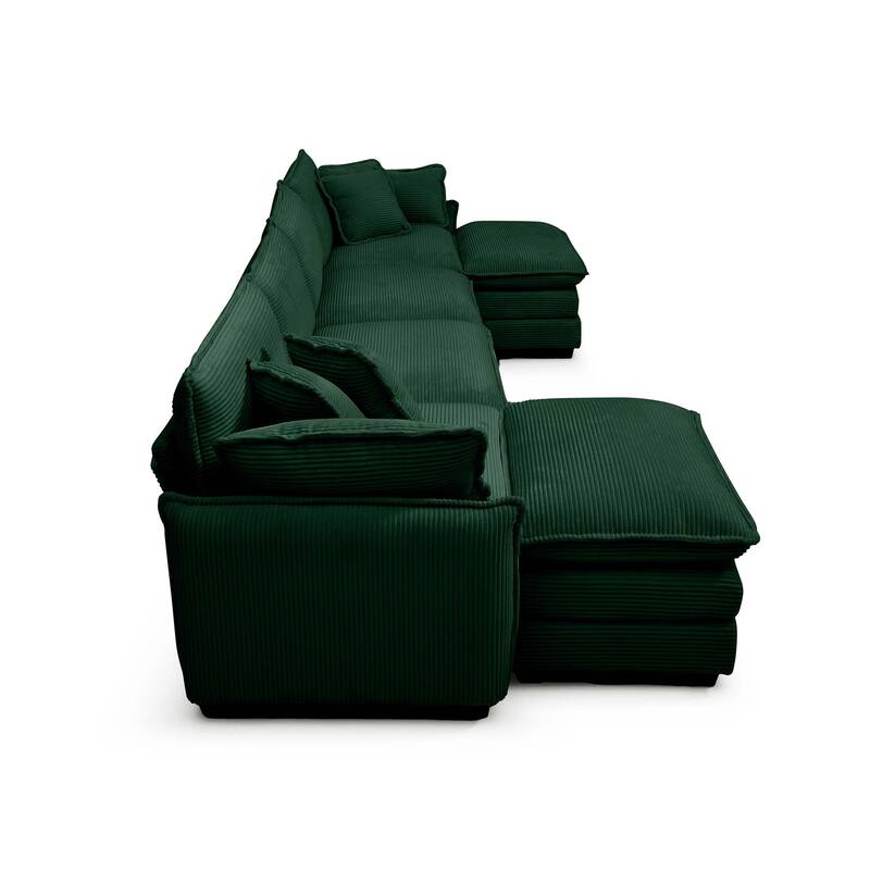 Green 6-piece Corduroy U-Shaped Modular Sectional Sofa with 2 Ottomans