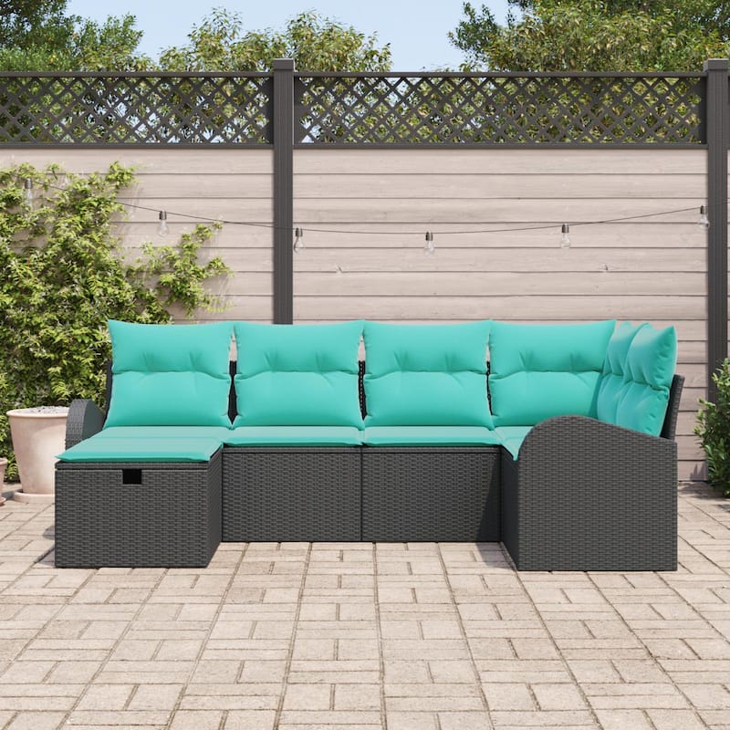 vidaXL 6/7 Garden Sofa Set with Cushions Black/Brown/Grey Poly Rattan - 92.1 x 48.8 x 27.2