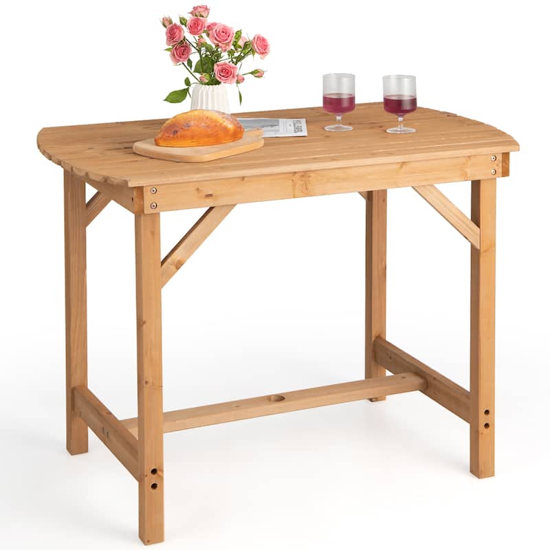 Gymax Outdoor Fir Wood Dining Table 1.5'' Umbrella Hole Yard Garden - Natural