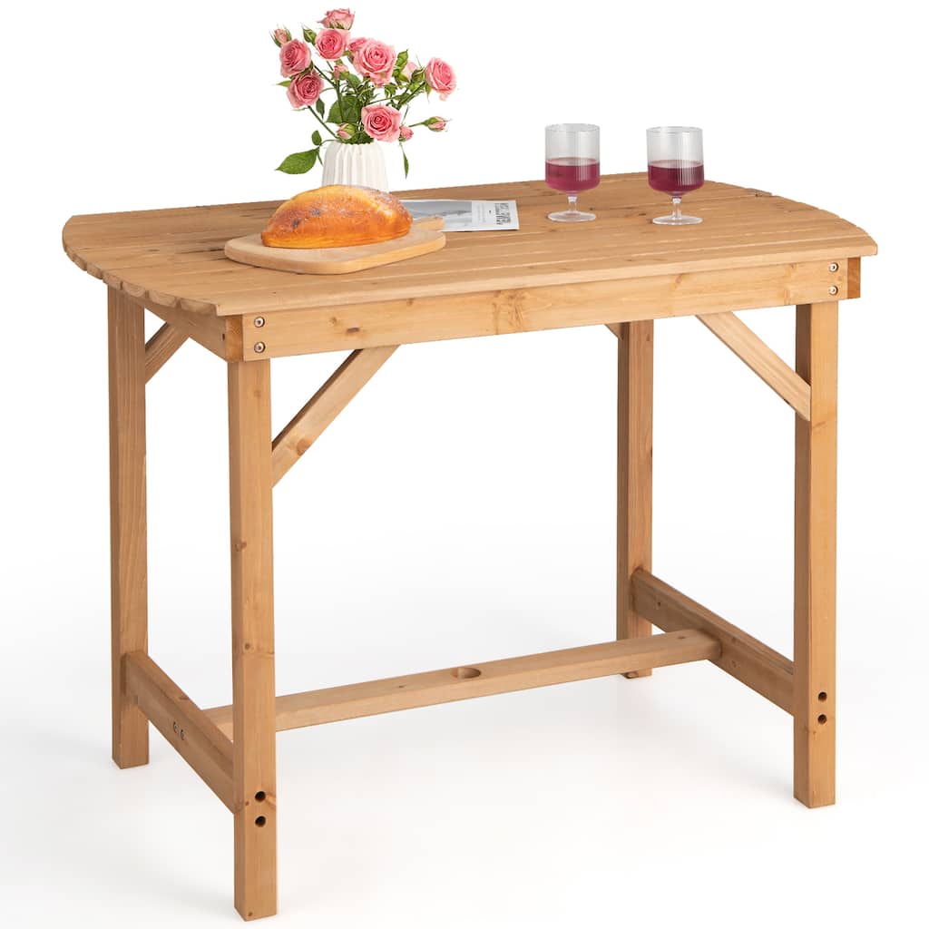 Gymax Outdoor Fir Wood Dining Table 1.5'' Umbrella Hole Yard Garden