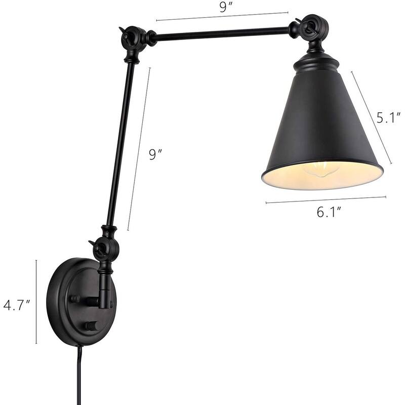 WINGBO 1-Light Vintage Adjustable Swing Arm Wall Sconce with Shade