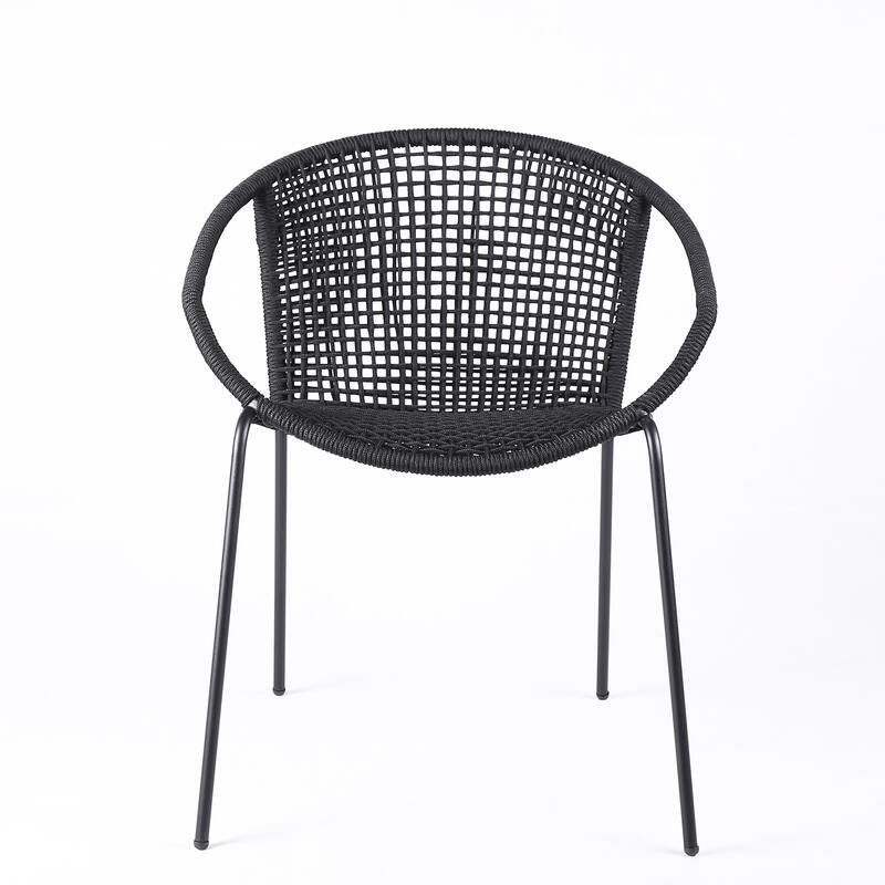 Dining Chair with Interwoven Geometric Seat and Back, Set of 2, Black