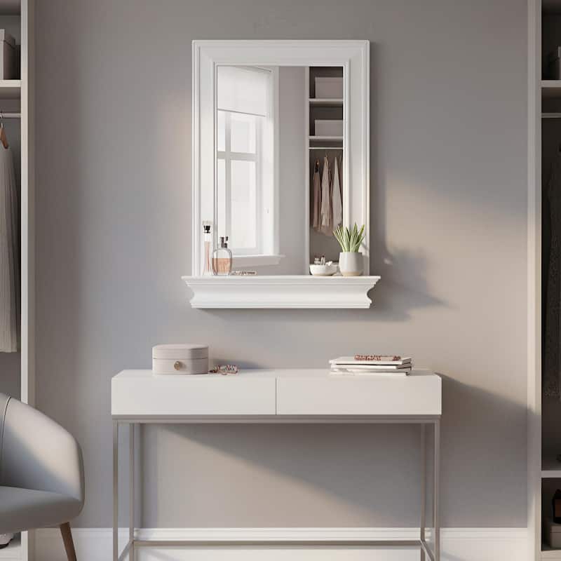 Teamson Home Bathroom Vanity Wall Mirror with Shelf, Shaker Style, Removable, Wood & Glass, 18x24in Storage Decor