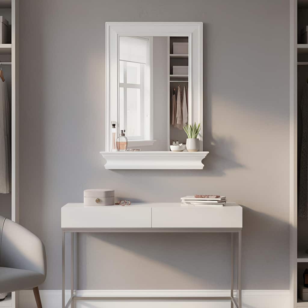 Teamson Home Bathroom Vanity Wall Mirror with Shelf, Shaker Style, Removable, Wood & Glass, 18x24in Storage Decor