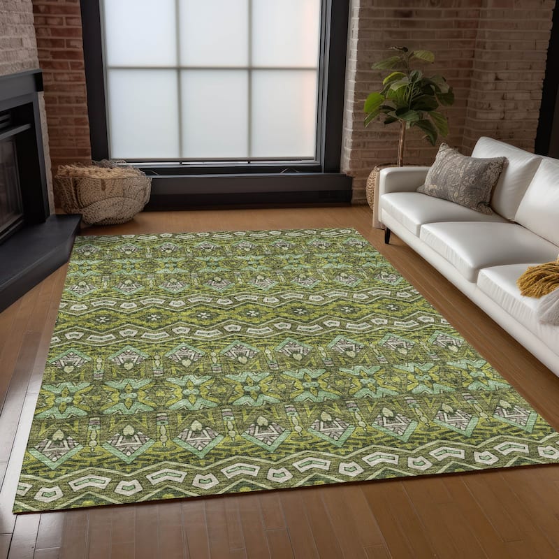 Machine Washable Indoor/ Outdoor Chantille Mosaic Global Rug