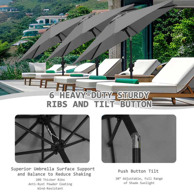 Autlaycil 7.5FT Solar Patio Umbrella with Base and Tilt,Crank
