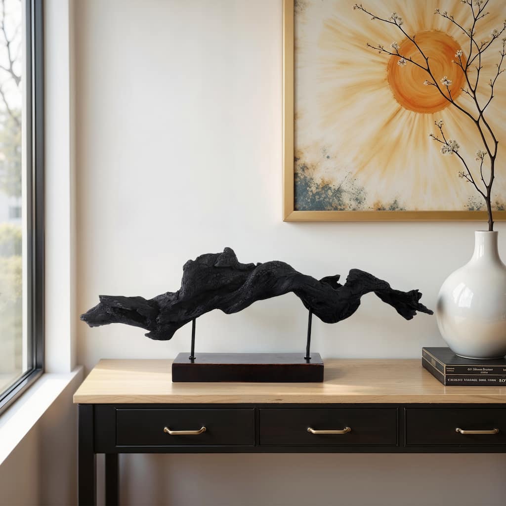Polyresin Sculpture Driftwood-Inspired Abstract Design - 13" Black - 33.5" x 7.5" x 12.5"