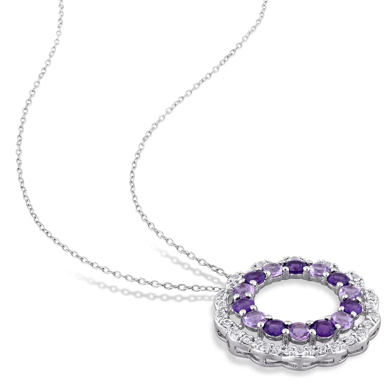 Miadora Amethyst African Amethyst and White Topaz Open Circular Necklace in Sterling Silver