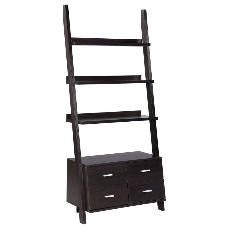 Api 3 Piece Angular Ladder Desk Set, 4 Drawers, 13 Shelves, Dark Brown