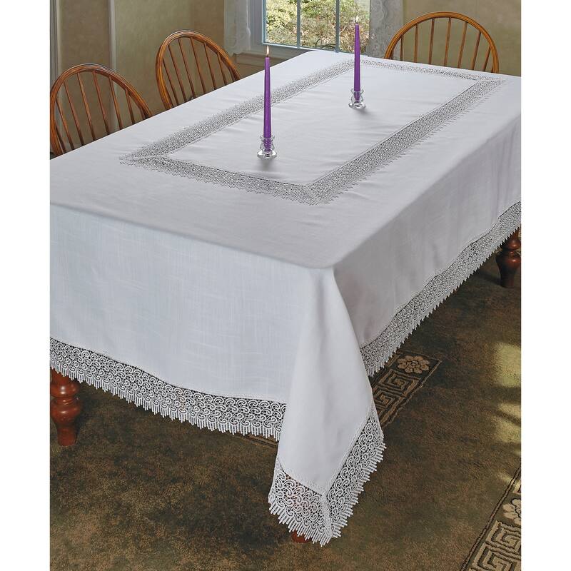 Violet Linen Treasure Macrame Lace - Linen Look - Pattern Tablecloth