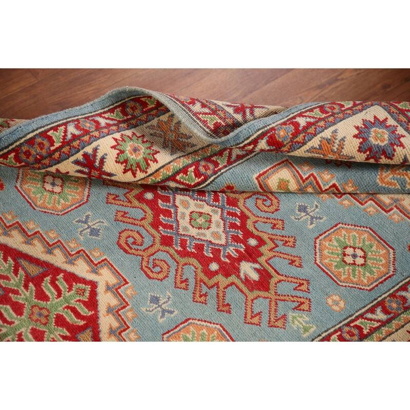Light Blue Kazak Accent Rug Handmade Wool Carpet - 3'4"x 4'9"
