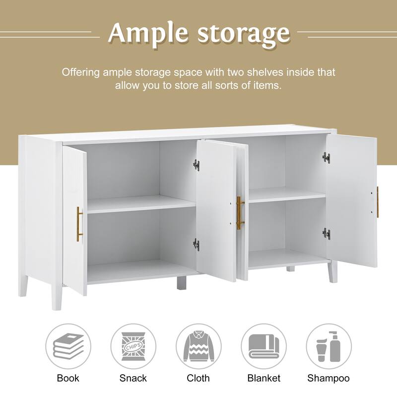 Modern 4-Door Storage Cabinet with Two Shelves and Metal Handles for Hallway, Entryway, Living Room