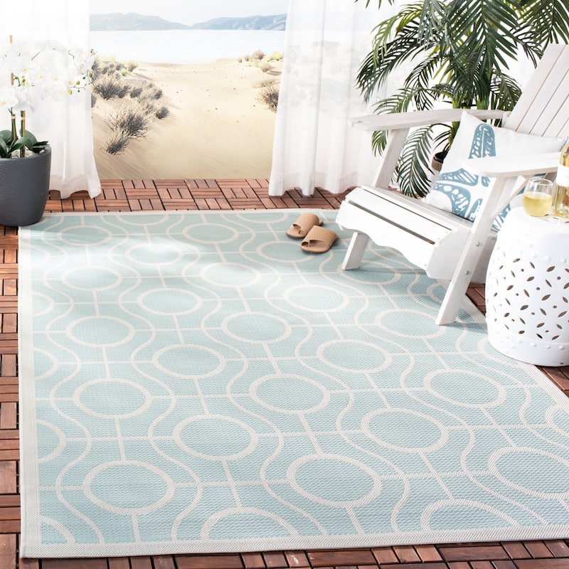SAFAVIEH Courtyard Joline Indoor/ Outdoor Waterproof Patio Backyard Rug - 4' x 5'7" - Aqua/Light Grey