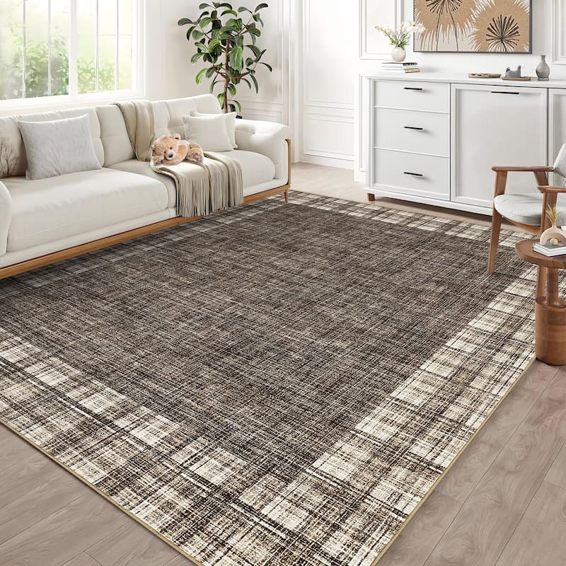 Garvee Linen Border Living Room Area Rug