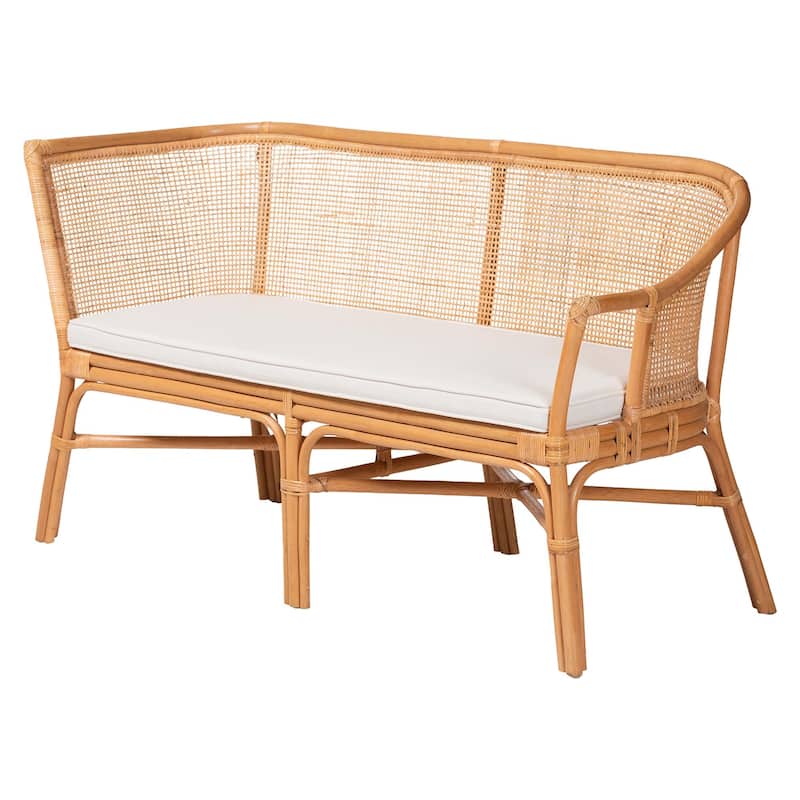 Ceona 3-Piece Natural Rattan Dining Nook Set - L-Shaped Banquette Seating with Pedestal Table, Boho Coastal Style Dining