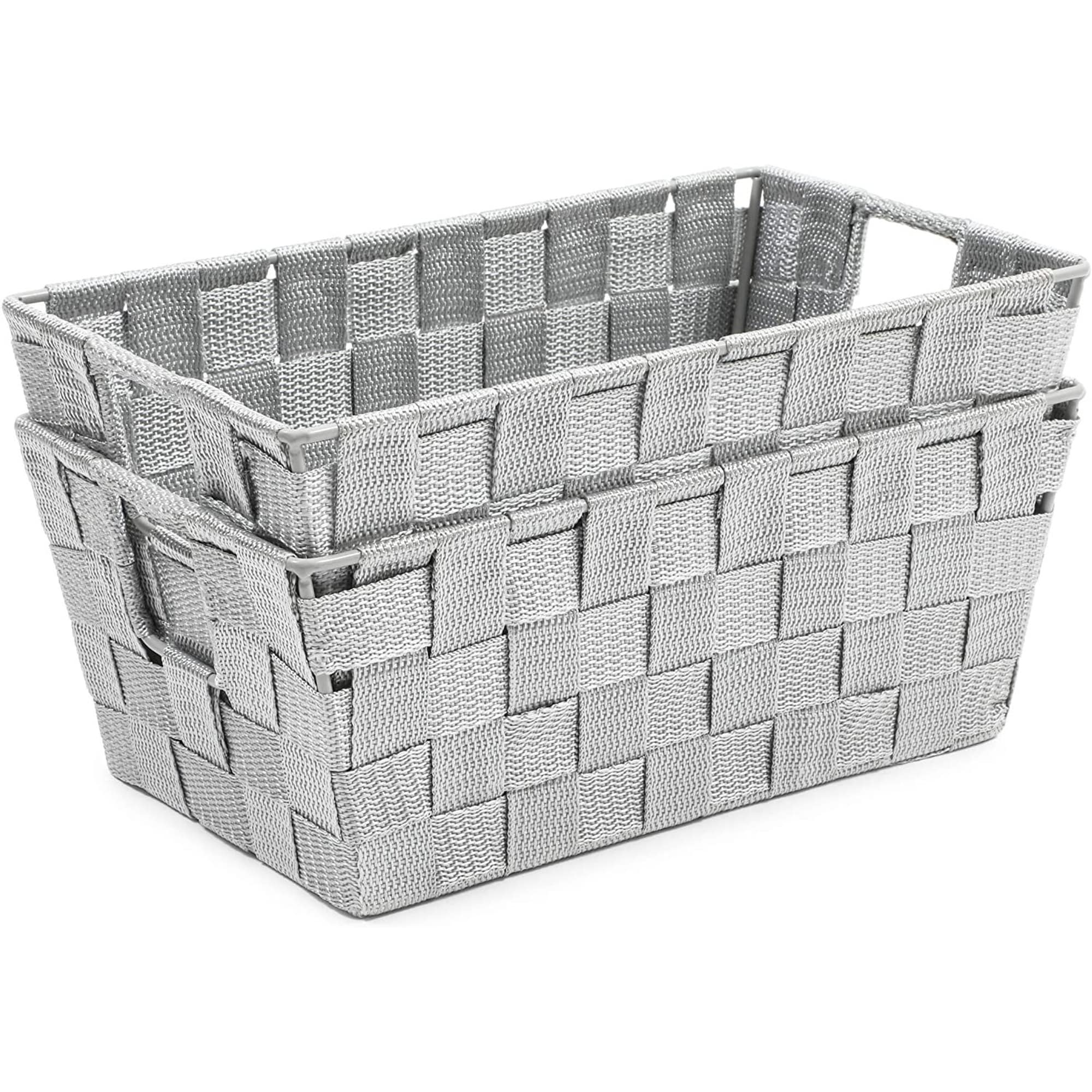 Farmlyn Creek 4 Pack Rectangular Wicker Storage Baskets with Liners - Small  Decorative Bins for Organizing Shelves (2 Sizes, Gray)