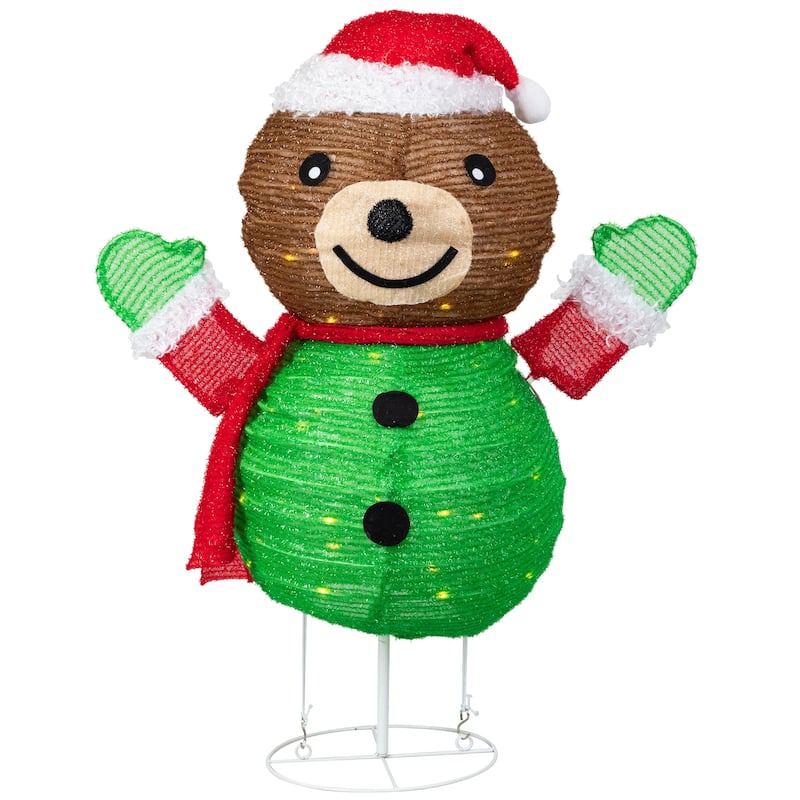Pre-Lit LED Pop-up Bear in Santa Hat Outdoor Christmas Decoration - 27" - Brown