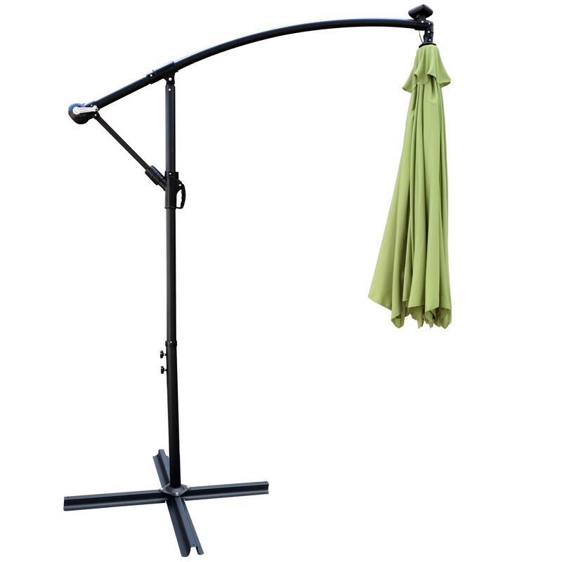Outdoor Patio Umbrella Solar Powered LED Lighted Sun Shade Market Waterproof 8 Ribs Umbrella with Crank and Cross Base