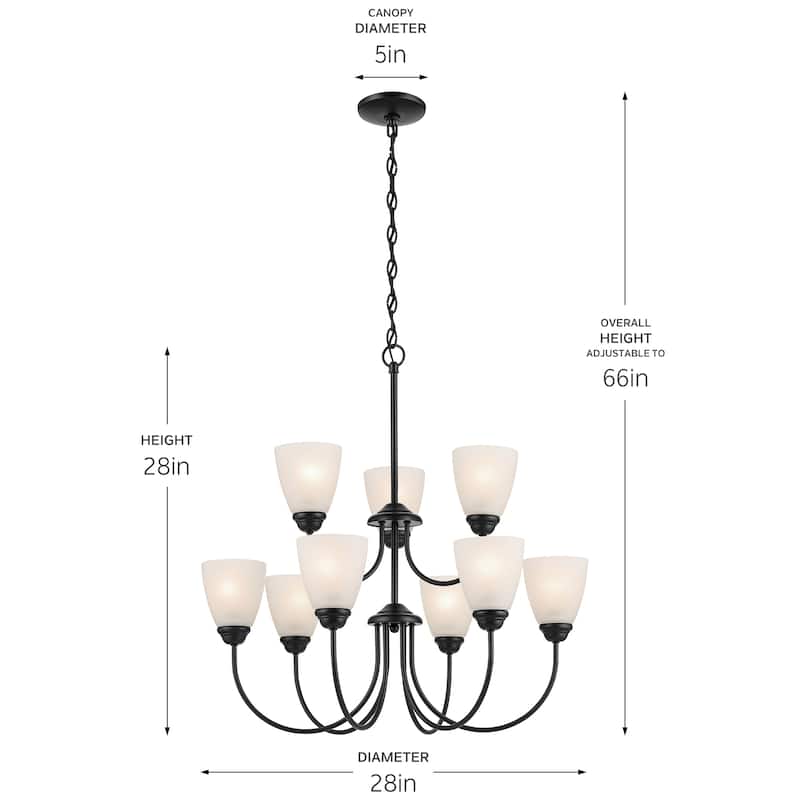 Kichler Lighting Jolie 9-Light Chandelier with Satin Etched Glass in Black