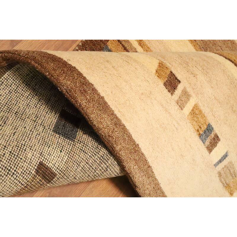 Hand Knotted Oriental 100% Wool Carpet Modern Geometric Beige & Ivories Gabbeh Area Rug - 5' 11'' X 4' 0''