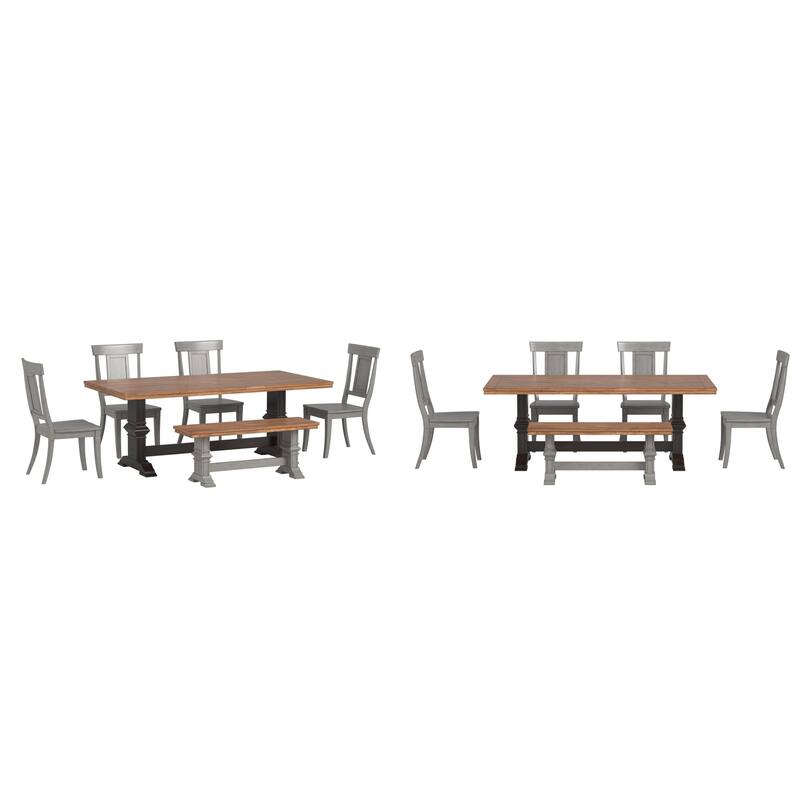 Ronda 78.7" Rectangular Solid Wood Top Dining Set with Panel Back Chairs