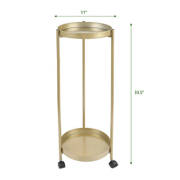 2 Tier Plant Stand Table Metal Plant Holder Corner Shelf with Wheels