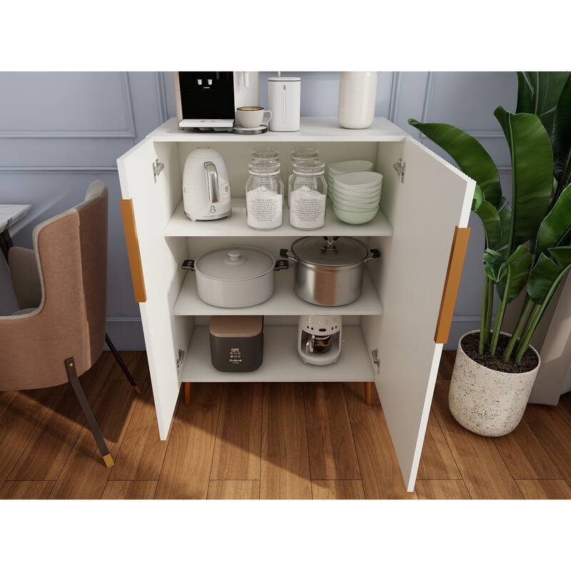 Modern White Sideboard With Gold Handles - Kitchen & Dining Room Storage Cabinet
