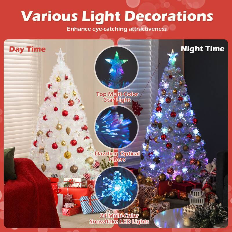 5 Feet Pre-Lit White Artificial Christmas Tree with Iridescent Leaves