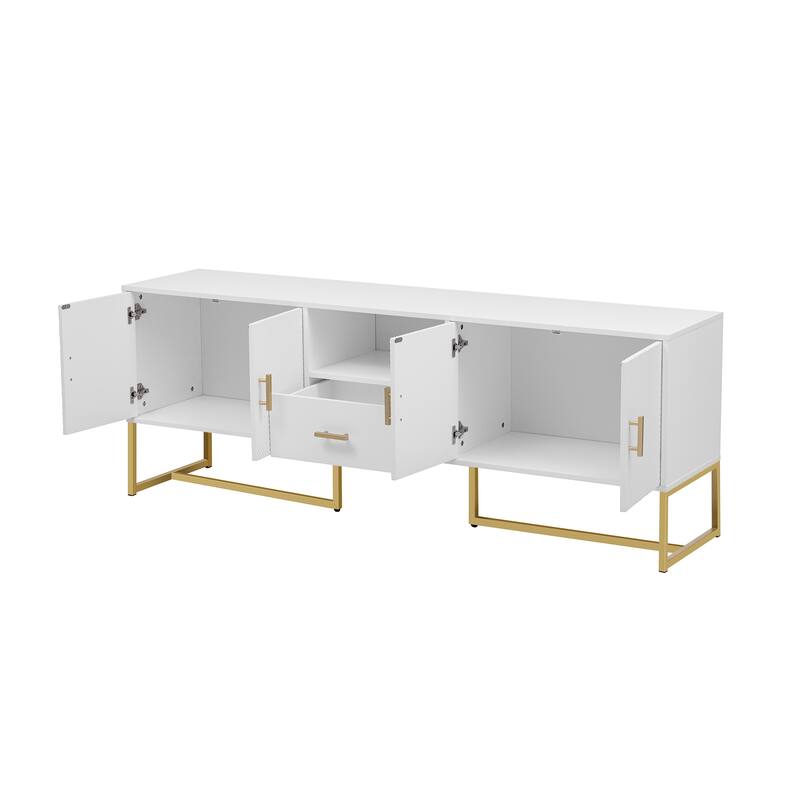 Roomfitters Modern TV Stand for up to 70 Inch TV, Media Cabinet with Drawer, Metal Legs and Safety Features, Black