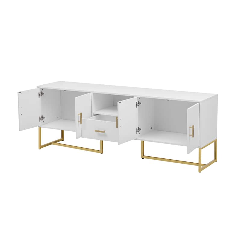 Wooden TV Stand with Irregular Legs Rectangular Decorative Media Center with Storage 4 Doors TV Cabinet for TV up to 70"