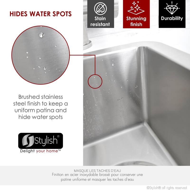 STYLISH 9 inches L x 18 inches W Dualmount Single Bowl 18 Gauge Bar Sink with Grid and Strainer