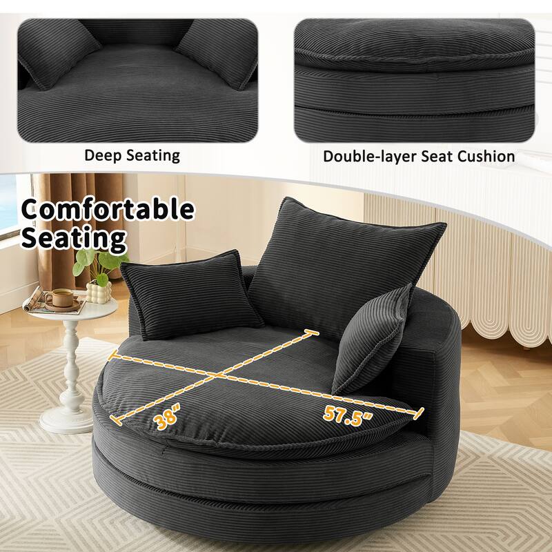 Roomfitters Swivel Barrel Chair with Dual-Layer Cushion and 3 Pillows, Comfy Accent Chair for Home or Office