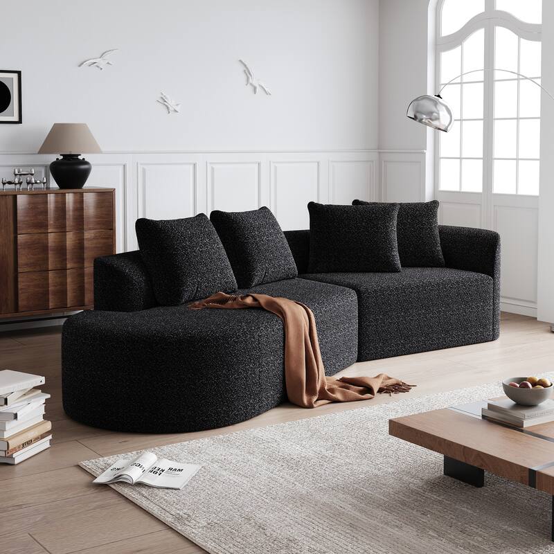 Upholstered Oversized Sectional Sofa, 112-Inch Chenille 4-Seater Extra Deep & Wide Seat Curved Cloud Couch with 4 Throw Pillows