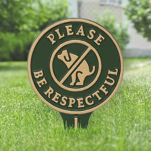 Whitehall Please Be Respectful No Poop Dog Cast Aluminum Yard Sign (Green/Gold)