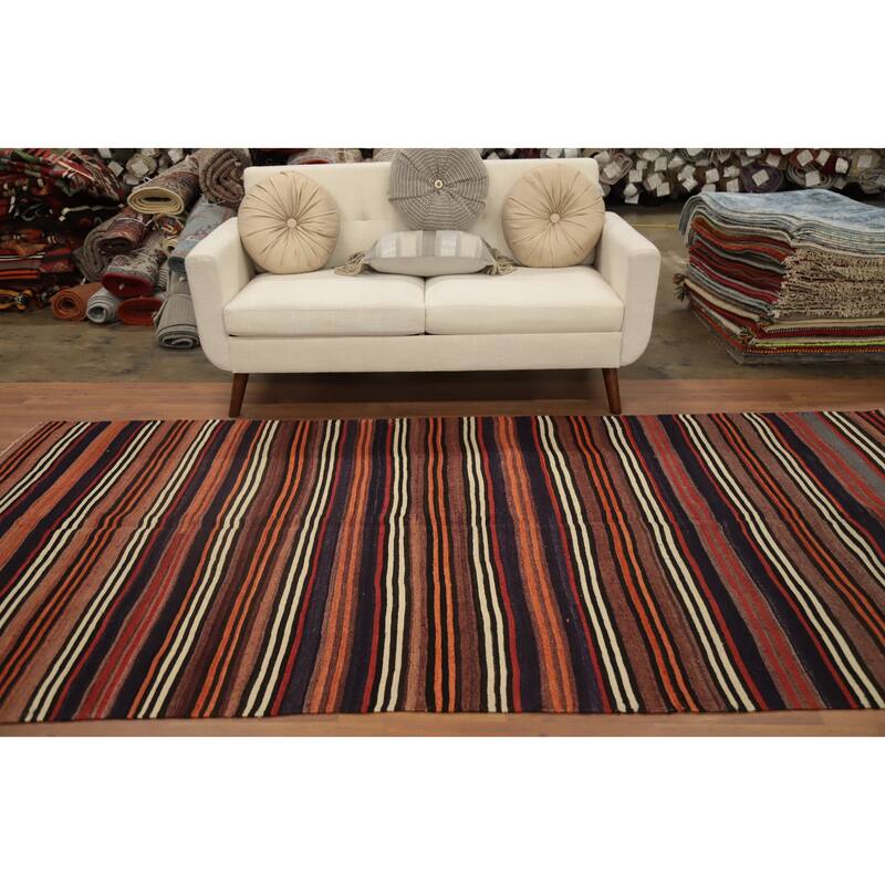 Hand Woven Oriental 100% Wool Carpet Southwestern Geometric Multi-Colored Kilim Area Rug - 10' 5'' X 5' 2''