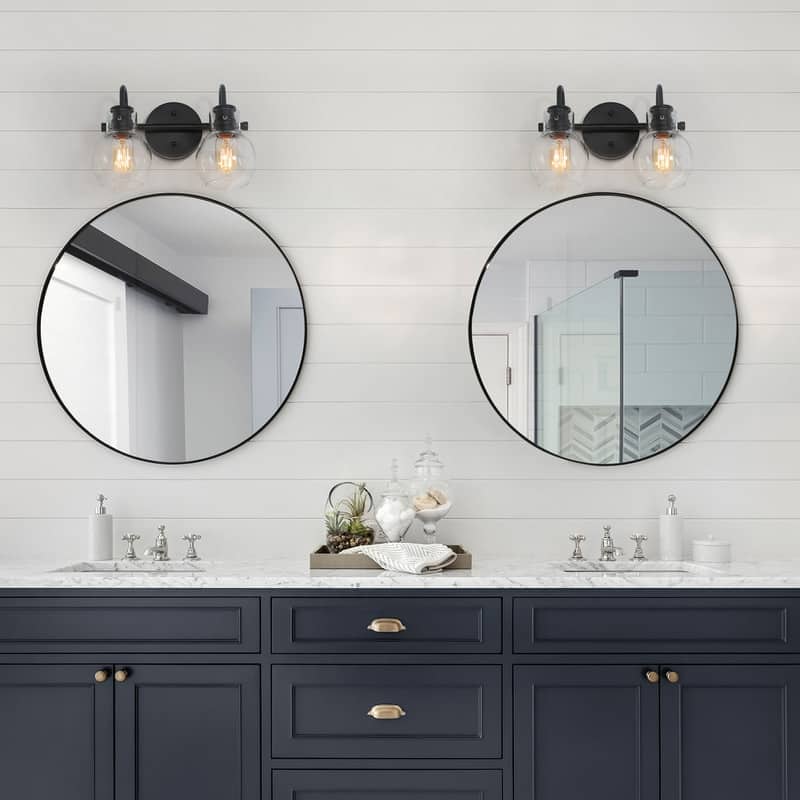 Modern 2-light Black Bathroom Vanity Lights Linear Glass Bell Wall Sconces