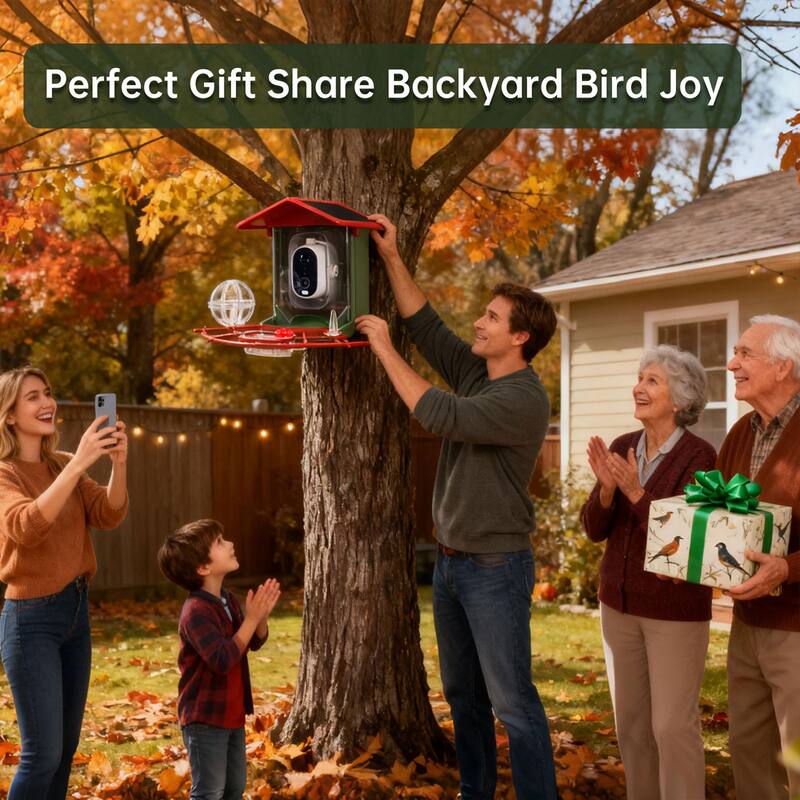 Smart Solar-Powered Bird Feeder with Camera, AI Recognition,144° Wide-Angle Lens and App
