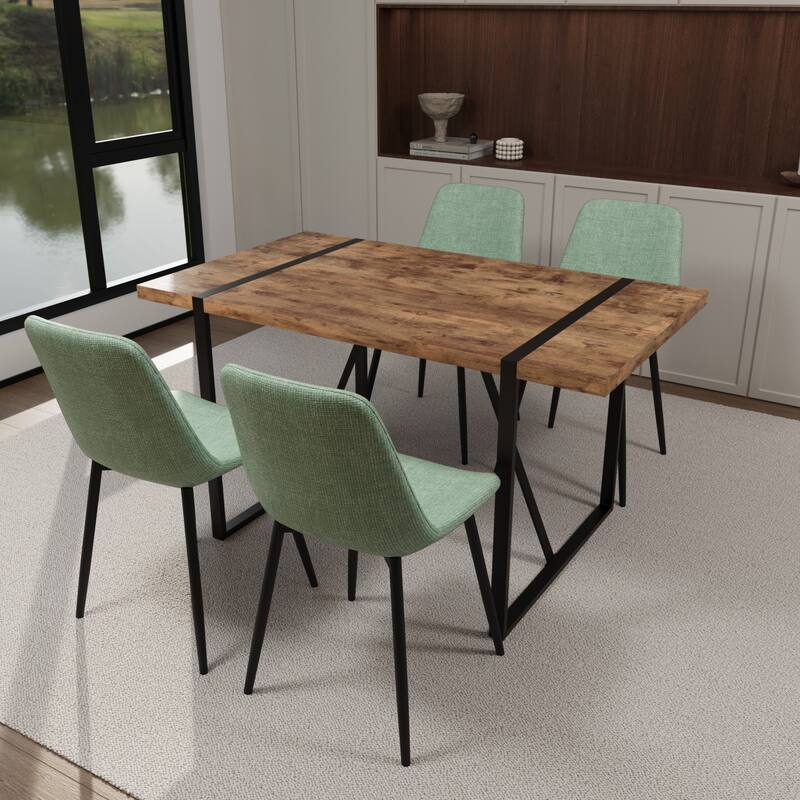 Modern Style 5-Piece Dining Set with Rectangular Table and 4 Square Corner Dining Chairs